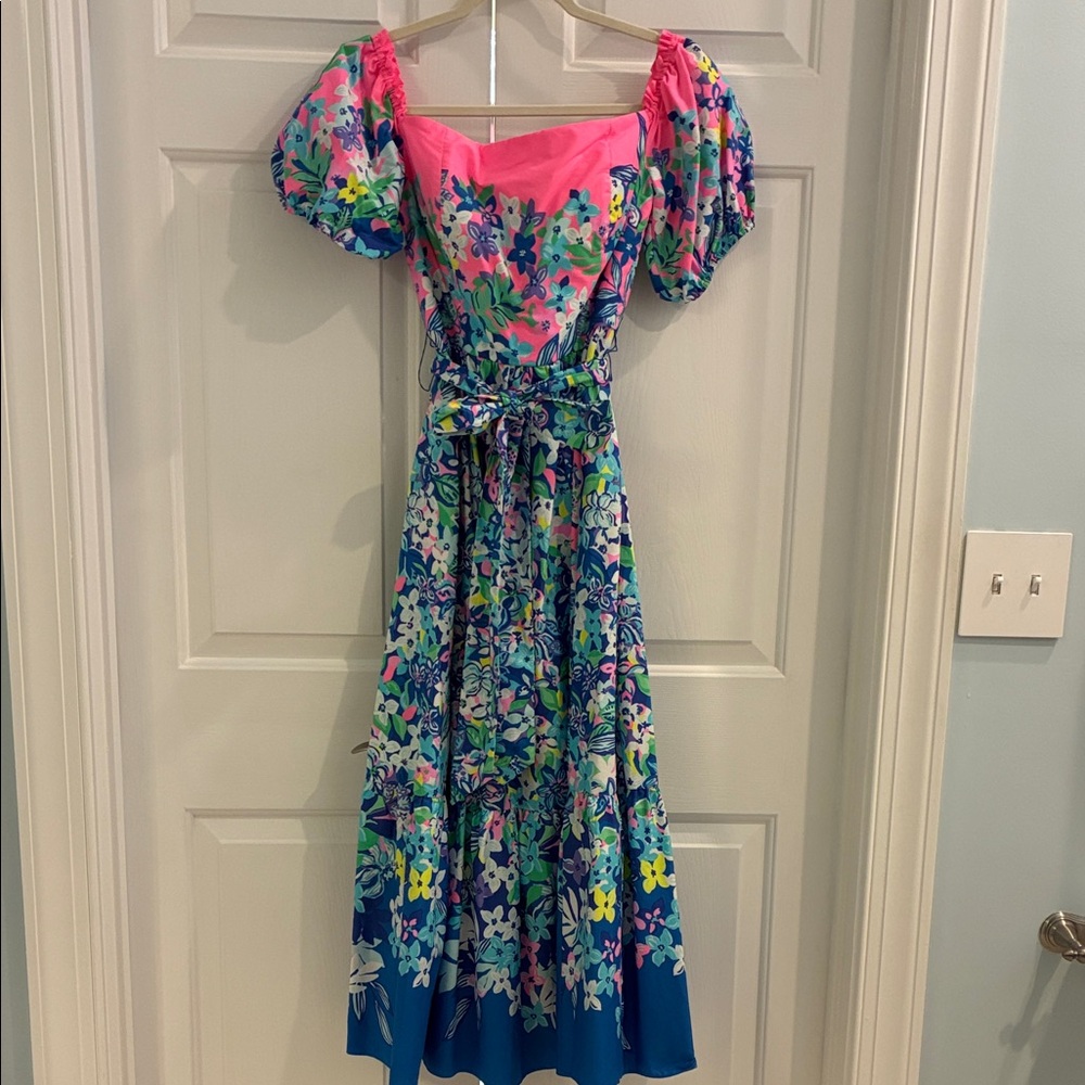 Lilly Pulitzer Pink and Blue Floral Midi Dress